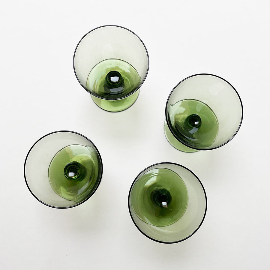 Vintage Cordial Glasses Olive Green (Set of 4)