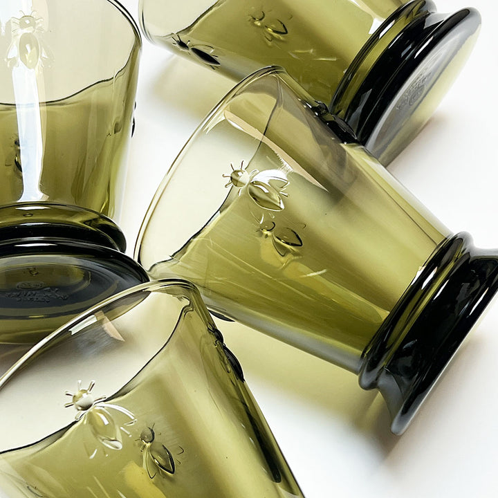 French Bee Drinking Glasses in Peridot Olive (Set of 4)