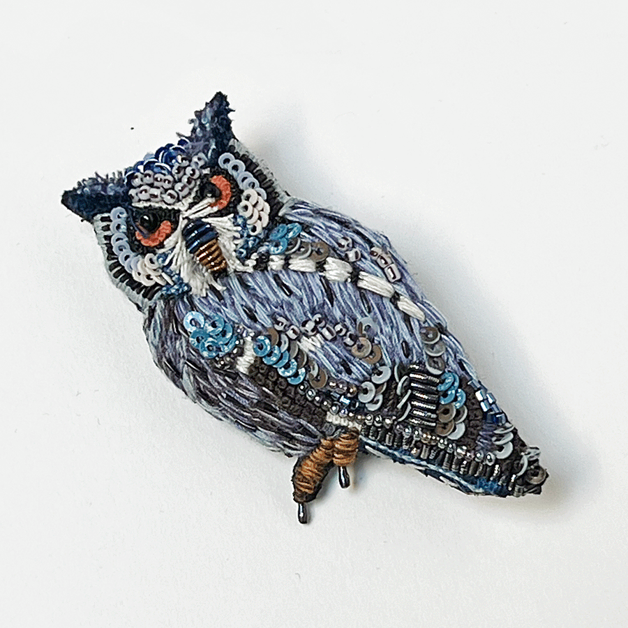 Blue Owl Embroidered Pin