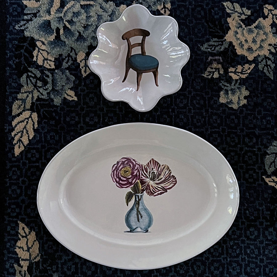 Astier de Villatte x John Derian Blue Vase with Flowers Large Platter