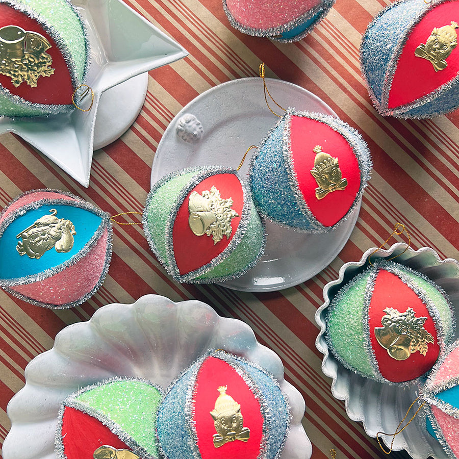 PATCH NYC Two Tone Paper Mache Ornament with Gold Foil Dresden: Yuletide Bells