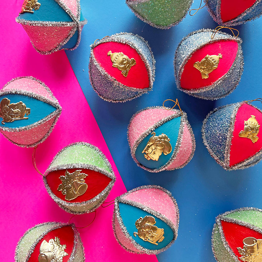 PATCH NYC Two Tone Paper Mache Ornament with Gold Foil Dresden: Yuletide Bells