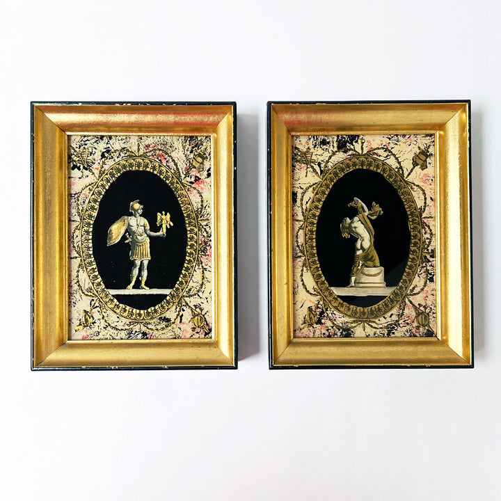 Classical Figures Original Mid-Century Collages in Wood Frames (Set of 2)