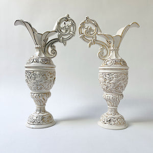 Vintage Hand-Detailed 1960's Fancy Ceramic Pitchers (Set of 2)