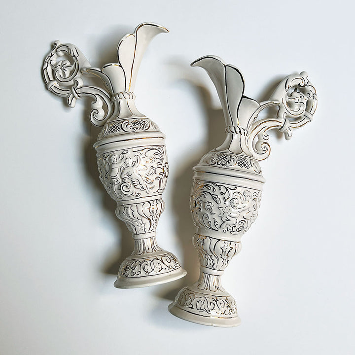 Vintage Hand-Detailed 1960's Fancy Ceramic Pitchers (Set of 2)