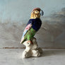 Vintage Ceramic Colorful Parrot Figurine and Flower Frog Made in Japan