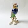 Vintage Ceramic Colorful Parrot Figurine and Flower Frog Made in Japan