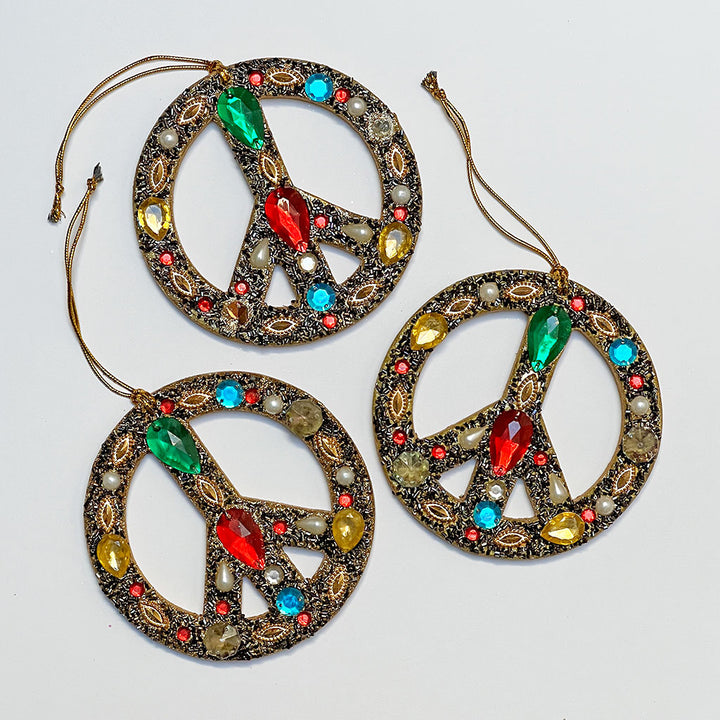 Encrusted Gems, Beads & Crystals Peace Sign Ornament