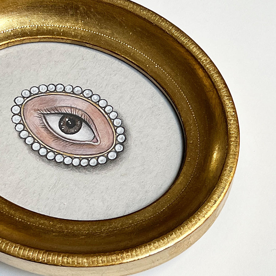 Don Carney Lover's Eye with Pearl Beads Art Print in Gold Oval Frame