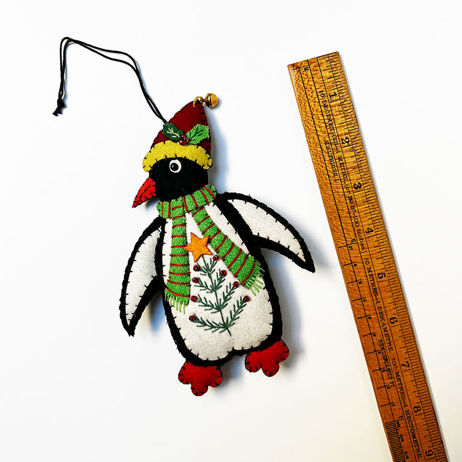 Stitched and Beaded Felt Penguin Ornament