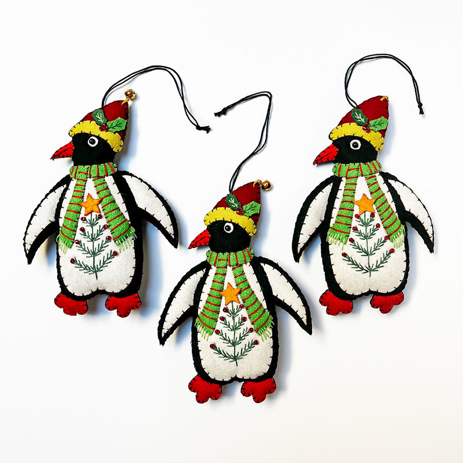 Stitched and Beaded Felt Penguin Ornament
