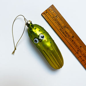 Pickle with Googly Eyes Glass Ornament