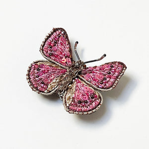 Beaded Pink Butterfly Embroidered Pin