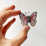 Beaded Pink Butterfly Embroidered Pin by Trovelore