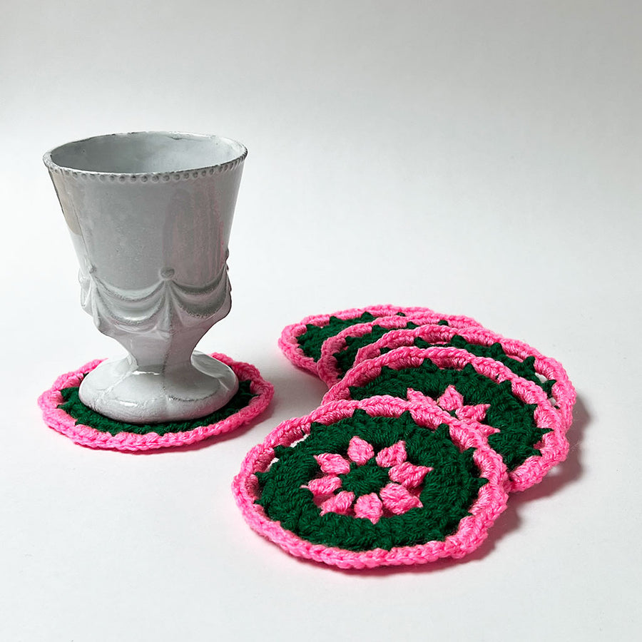 Hand Crochet Coaster Set (pink & green)