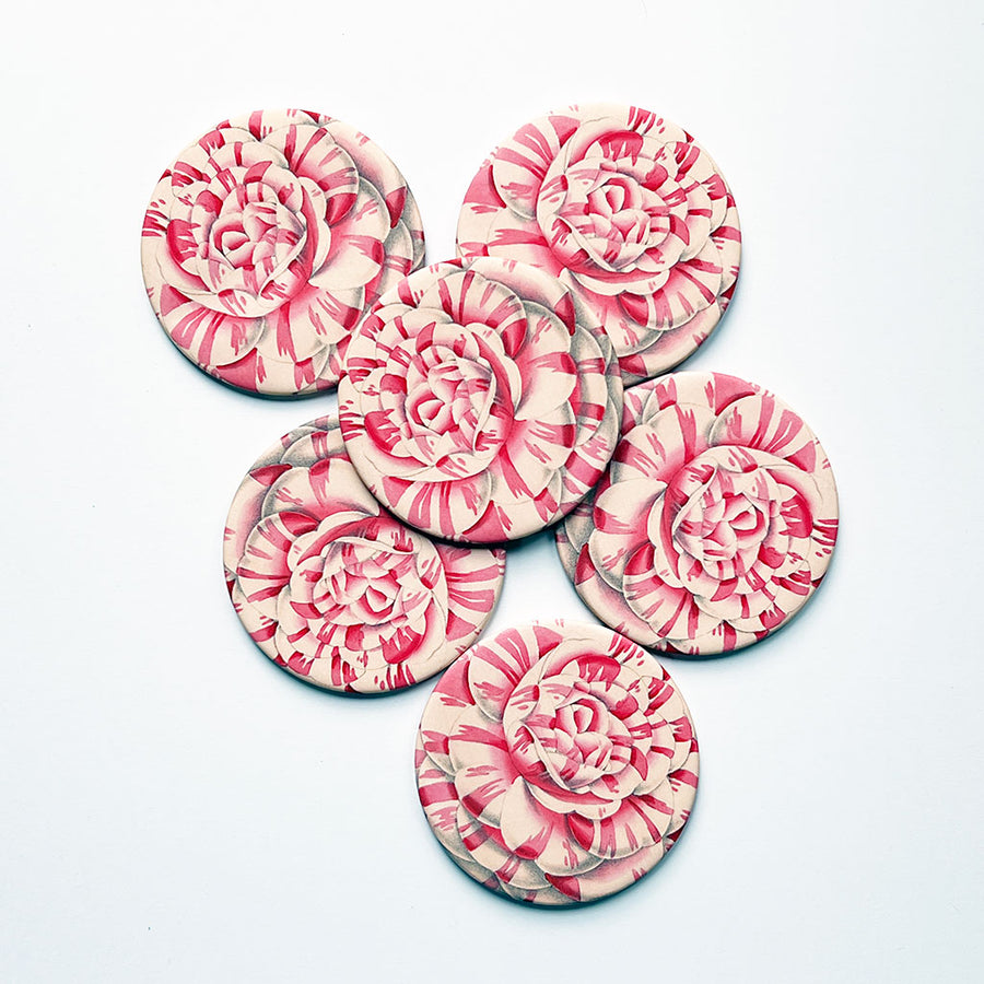 PATCH NYC Pink Stripe Camellia Coaster Set