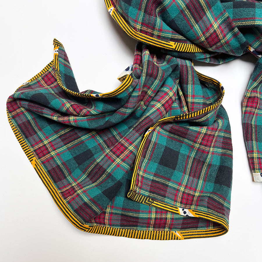 Teal, Red, Yellow, Black Plaid Flannel Scarf