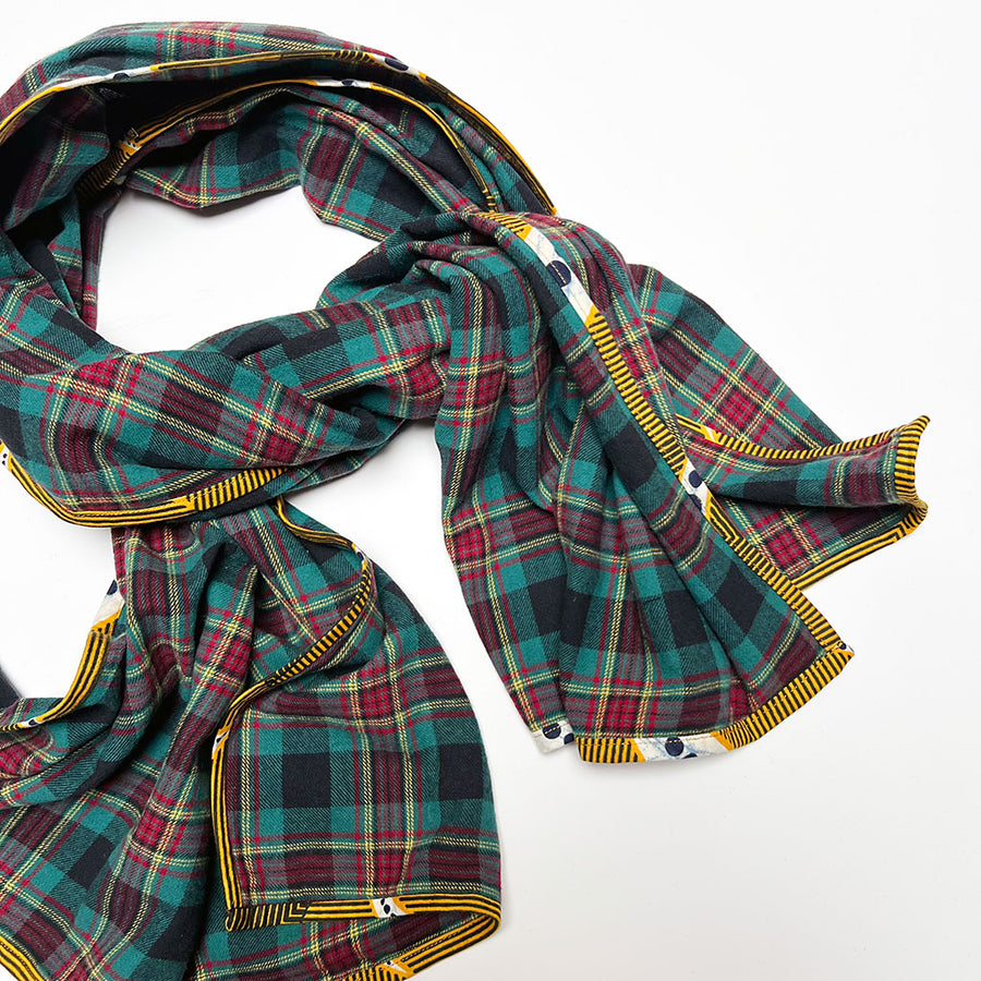Teal, Red, Yellow, Black Plaid Flannel Scarf