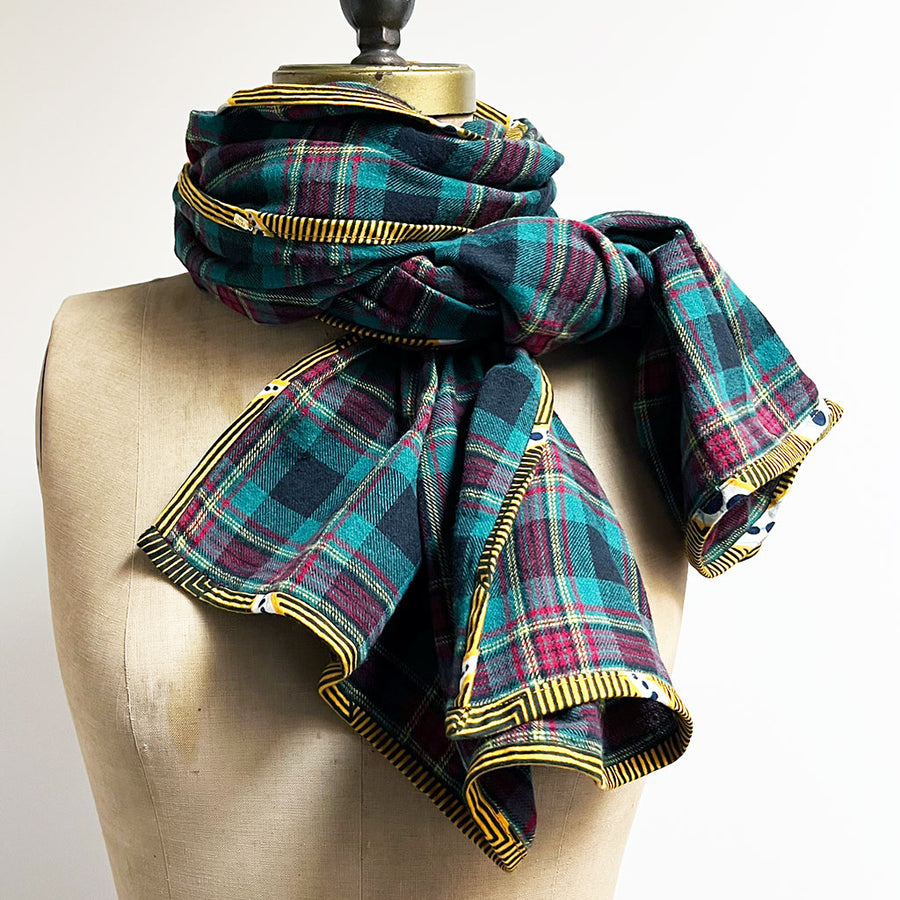 Teal, Red, Yellow, Black Plaid Flannel Scarf