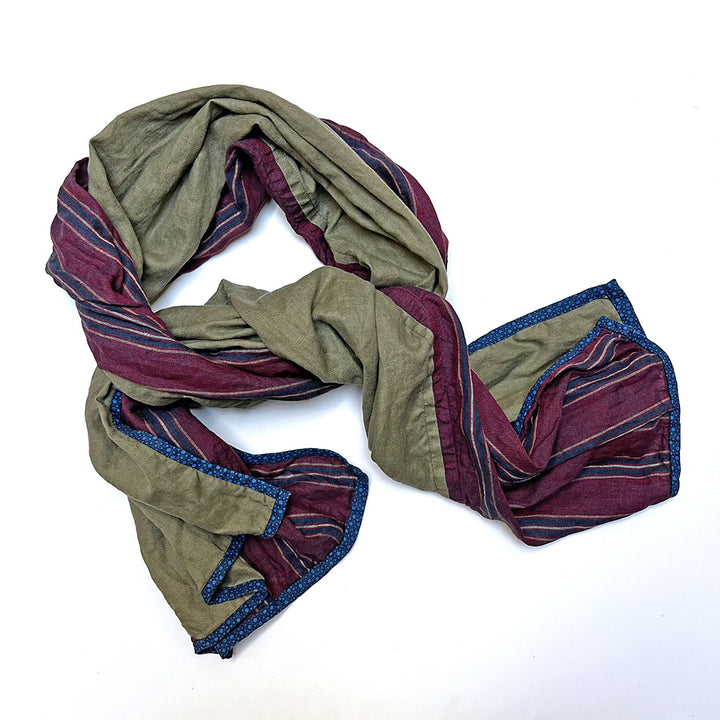 PATCH NYC Olive Grey with Plum & Blue Stripe Mixed Fabric Scarf