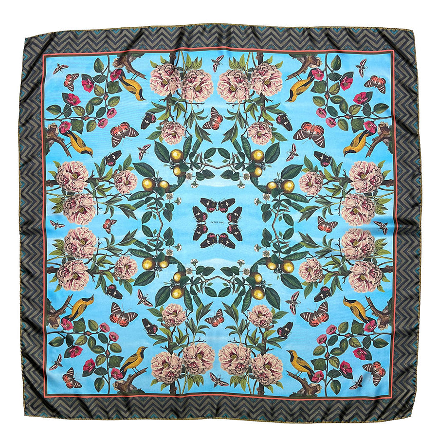 PATCH NYC Poet's Garden Blue Silk Scarf