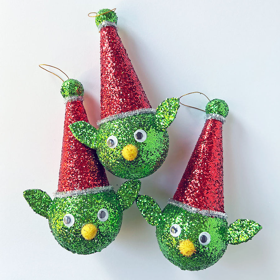 PATCH NYC Green Elf with a Party Hat Paper Mache Ornament