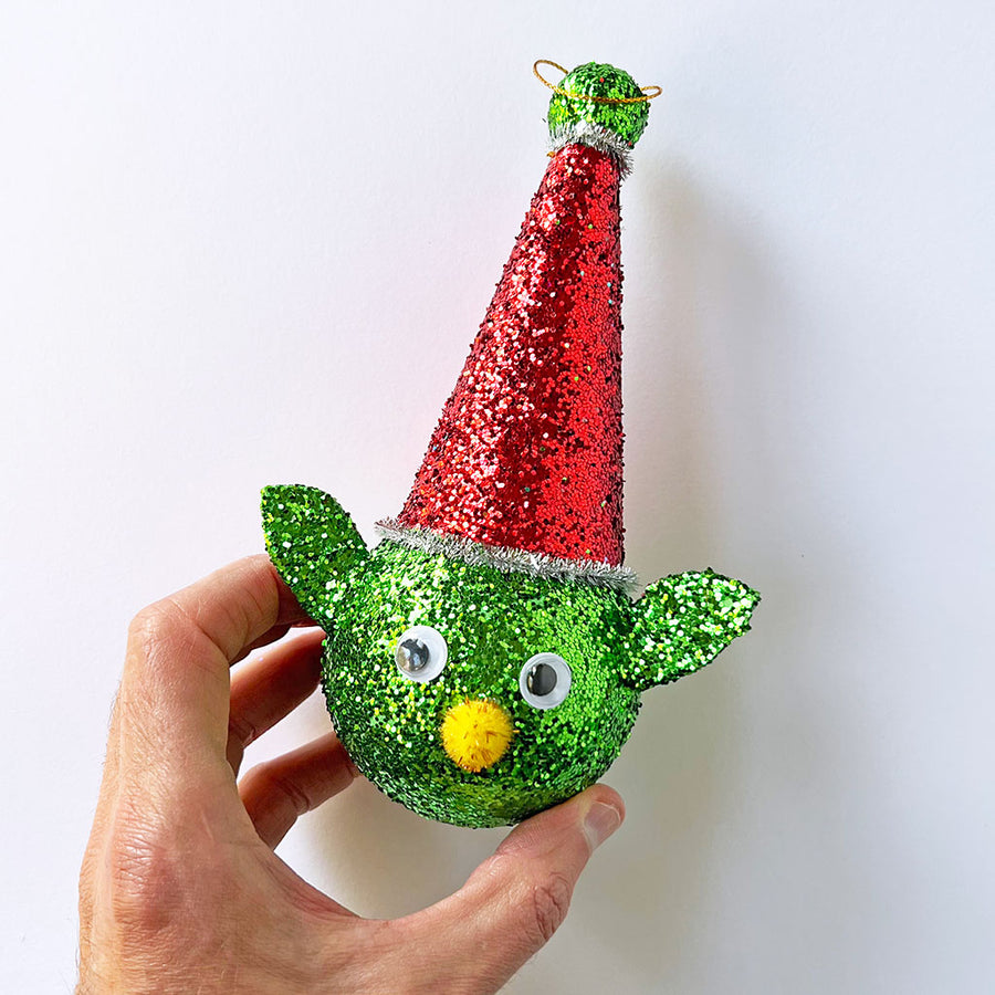 PATCH NYC Green Elf with a Party Hat Paper Mache Ornament