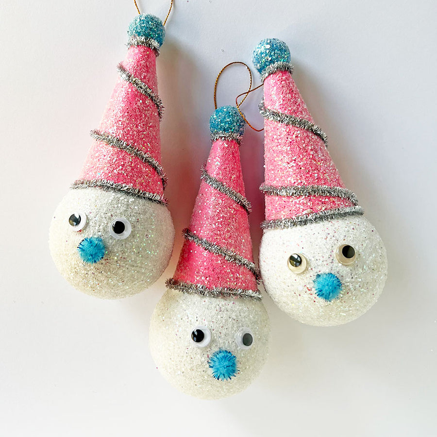 PATCH NYC Frosty Snowman with a Party Hat Paper Mache Ornament