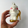 White Poodle in a Gold Shoe Glass Ornament