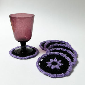 Hand Crochet Coaster Set (purple & black)