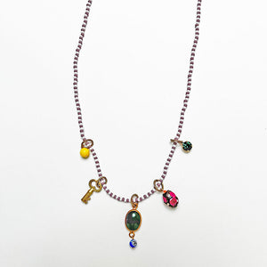 Collage Necklace: Purple & White (skeleton key)