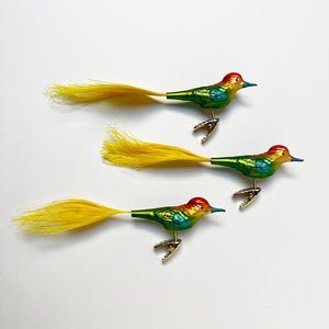 Multi Color Bird with Yellow Feather Tail Glass Clip Ornament
