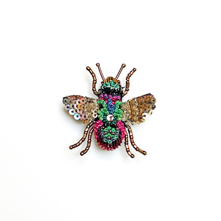 Beaded Rainbow Bee Embroidered Pin by Trovelore