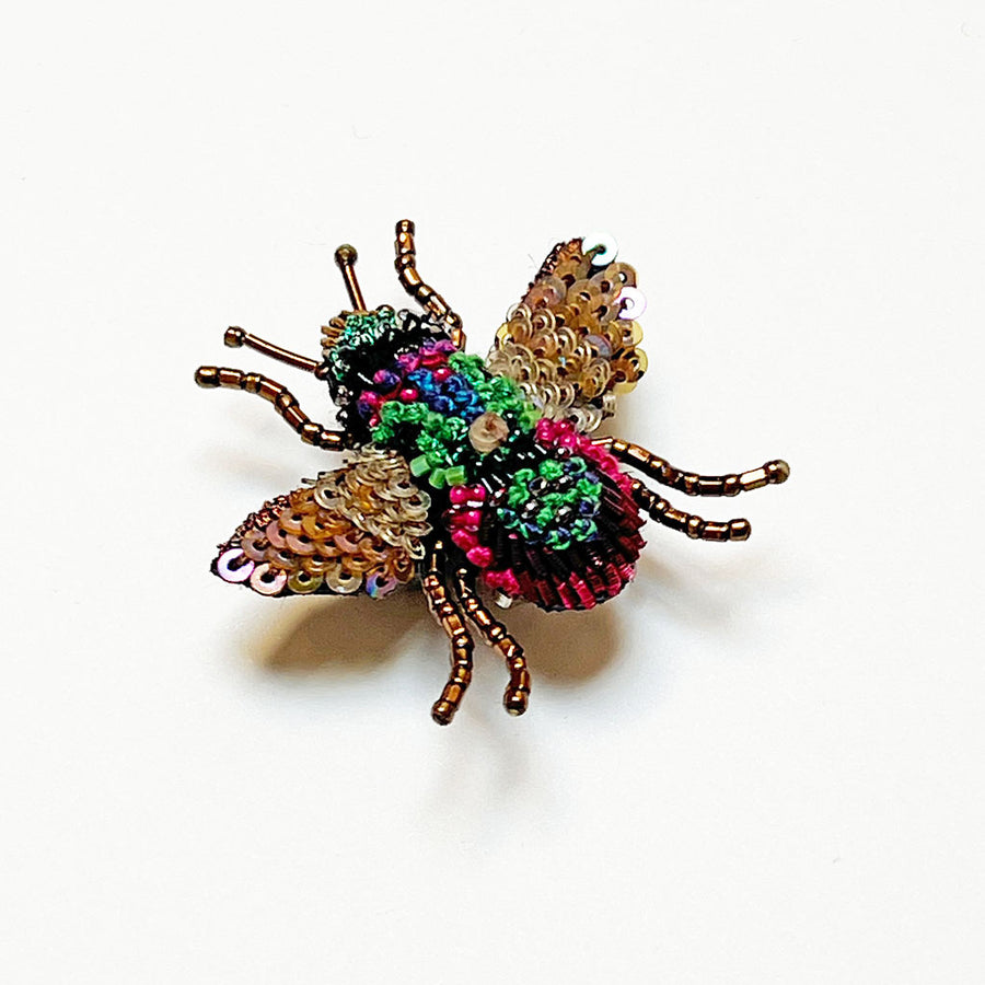 Beaded Rainbow Bee Embroidered Pin by Trovelore