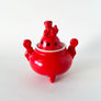 Vintage Red Glaze Stylized Foo Dog Ceramic Incense Burner