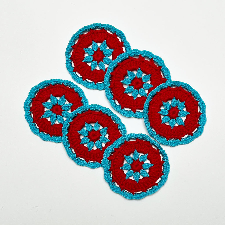 Hand Crochet Coaster Set (blue & red)