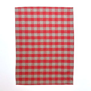 Big Check Linen Tea Towel in Red