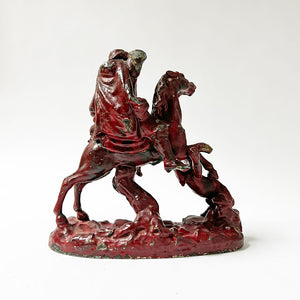 Vintage Horse, Rider and Wildcat Metal Sculpture