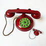 Vintage Big and Little Red Metal Toy Phones (Pair)