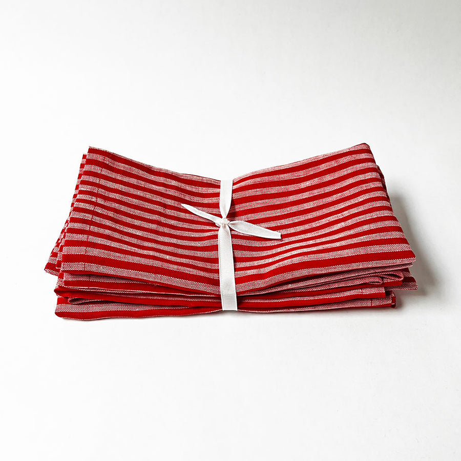 Candy Apple Red Stripe Linen Napkins (Set of 4)