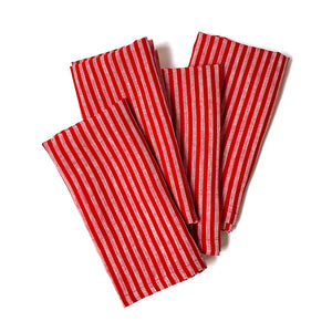 Candy Apple Red Stripe Linen Napkins (Set of 4)