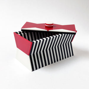 Polished Lucite Geometric Box: Red/Cream