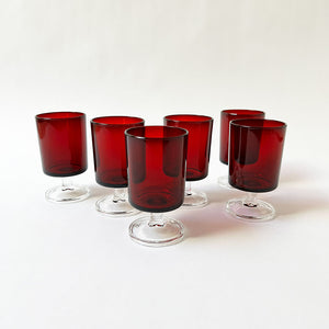 Vintage Drinking Glasses Red & Clear Made in France (Set of 6)