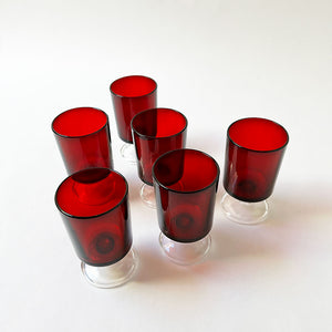 Vintage Drinking Glasses Red & Clear Made in France (Set of 6)