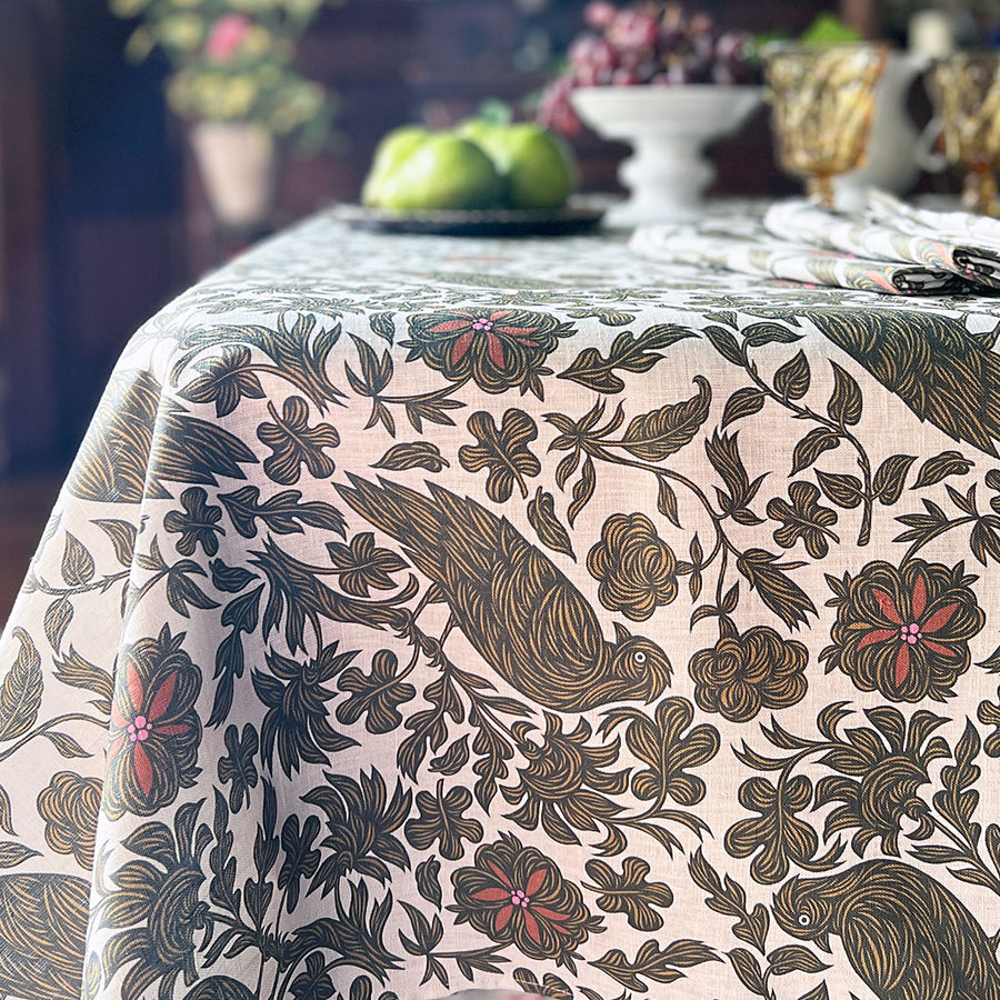PATCH NYC Regal Bird Spice Linen Tablecloth