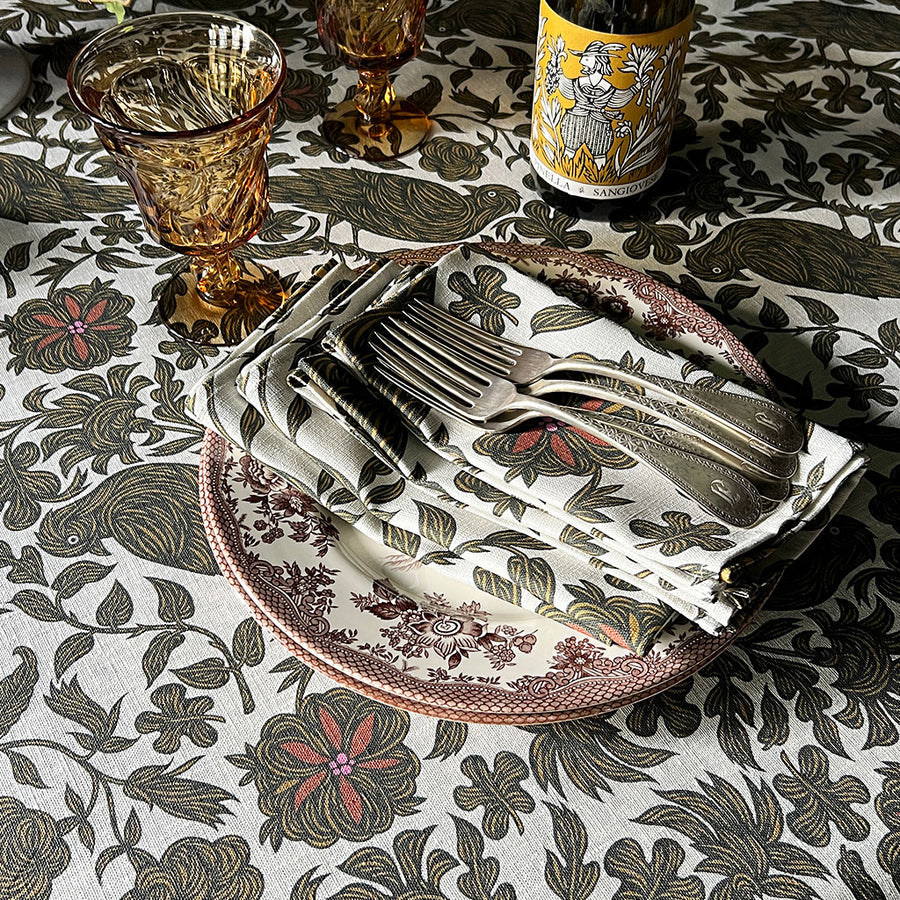 PATCH NYC Regal Bird Spice Linen Tablecloth