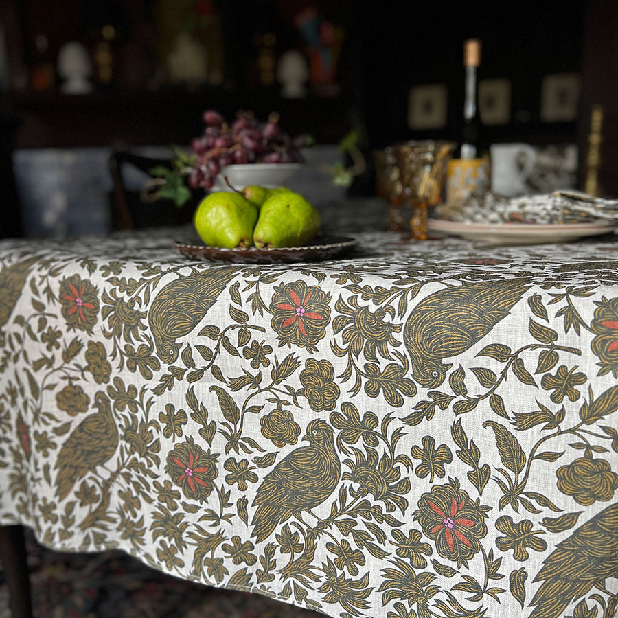 PATCH NYC Regal Bird Spice Linen Tablecloth