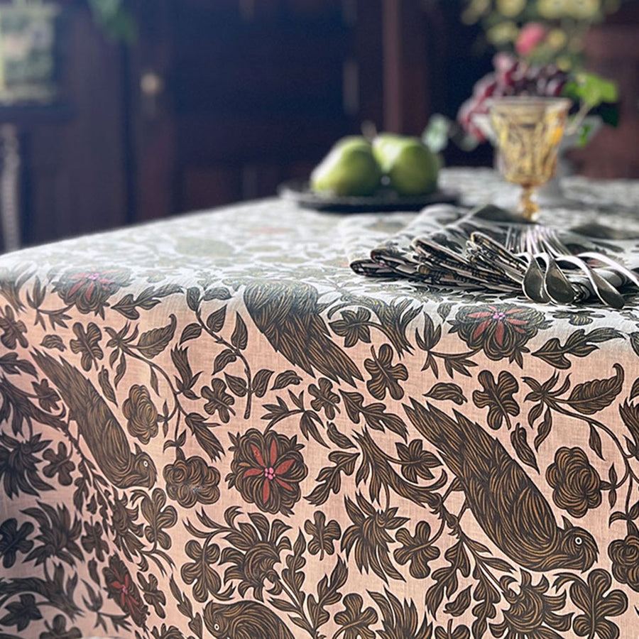 PATCH NYC Regal Bird Spice Linen Tablecloth