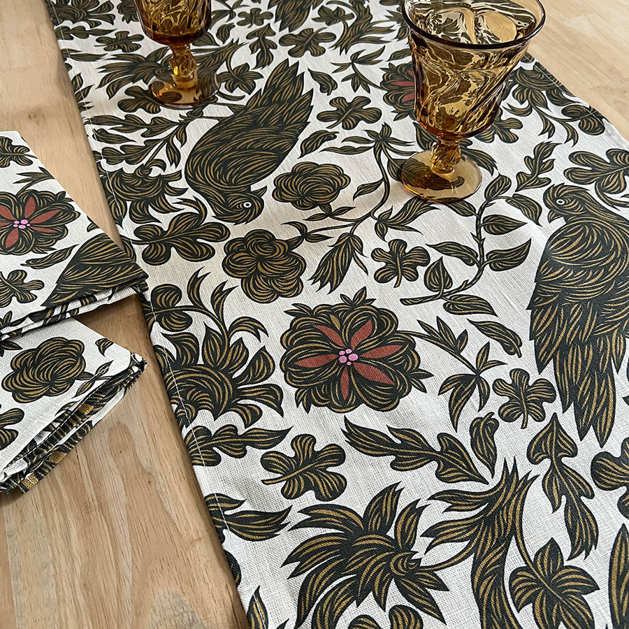 PATCH NYC Regal Bird Spice Linen Table Runner