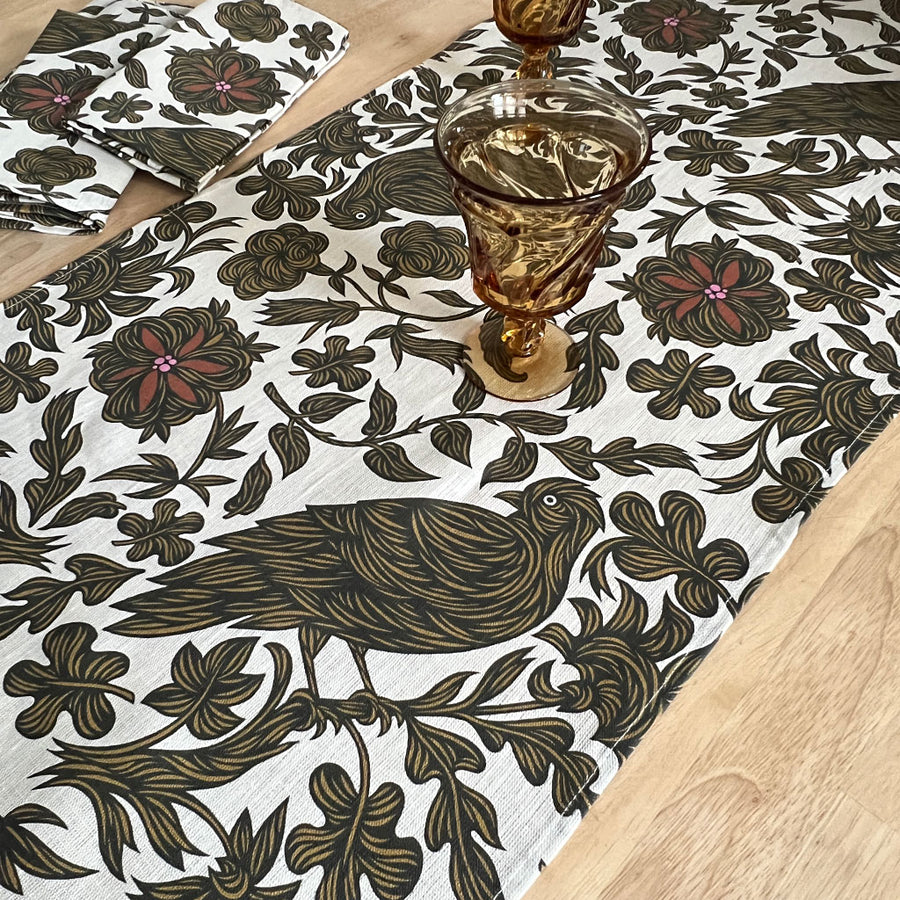 PATCH NYC Regal Bird Spice Linen Table Runner